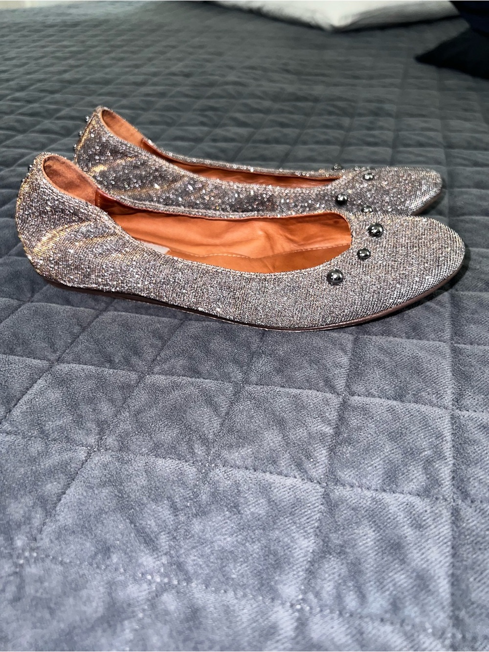 Lanvin Ballet Flats Women’s Size 6 Metallic Silver Sparkle Parisian Shoes